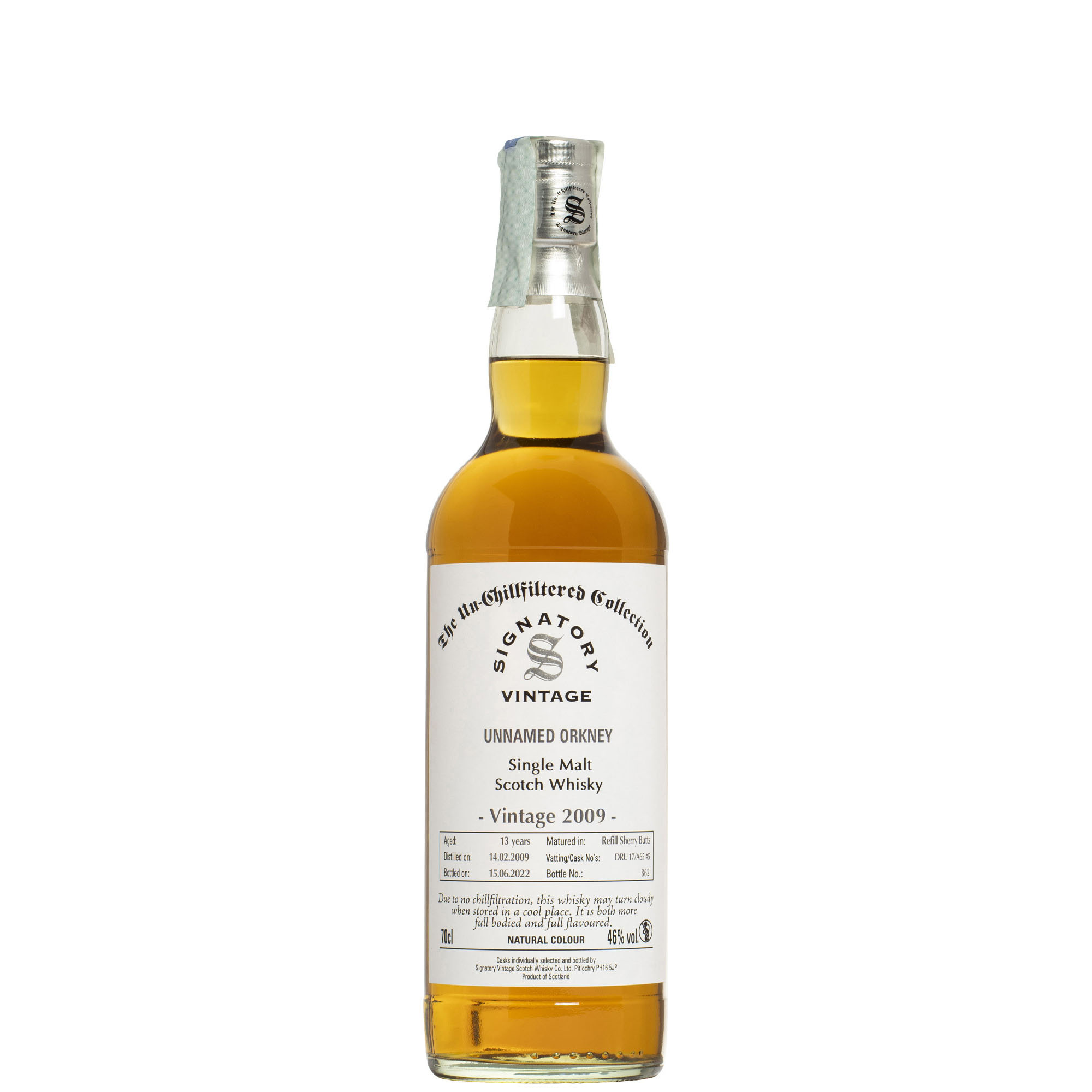 SIGNATORY UNNAMED ORKNEY SINGLE MALT 2009 13 YO UNCHILL. 46&deg; CL 70