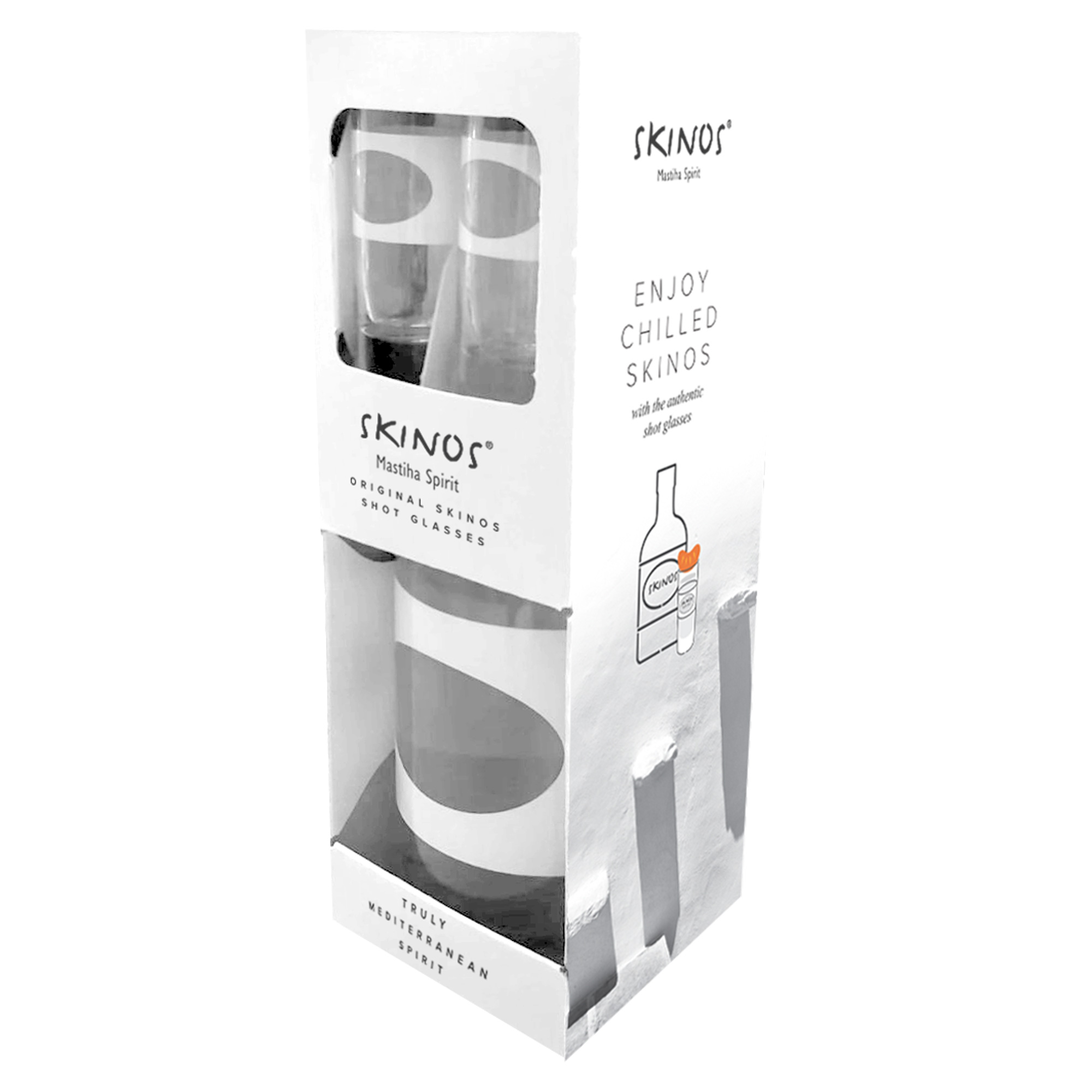 Skinos Mastiha Spirit ,two Shot Glasses VAP – GIFTBOX 700ml, EN